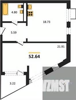 1-к квартира, вторичка, 53м2, 10/21 этаж