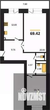2-к квартира, вторичка, 69м2, 14/14 этаж