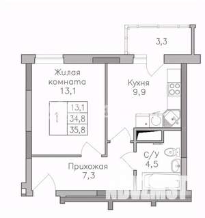 1-к квартира, строящийся дом, 36м2, 14/25 этаж