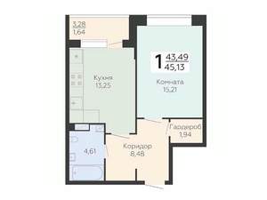 1-к квартира, вторичка, 45м2, 19/24 этаж