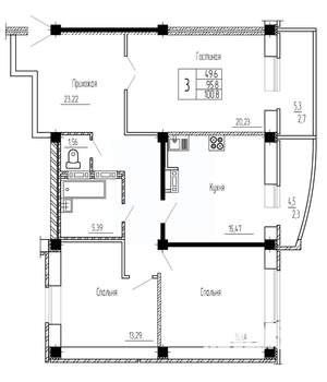 3-к квартира, строящийся дом, 101м2, 13/16 этаж