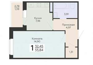 1-к квартира, вторичка, 34м2, 11/18 этаж