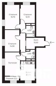 3-к квартира, строящийся дом, 97м2, 13/14 этаж