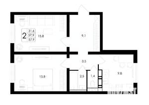 2-к квартира, вторичка, 58м2, 1/17 этаж