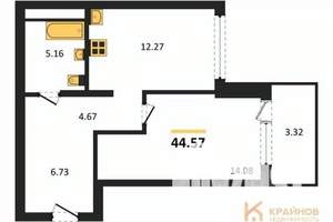 1-к квартира, вторичка, 45м2, 6/21 этаж