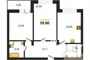 2-к квартира, вторичка, 60м2, 8/13 этаж