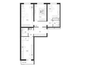 3-к квартира, вторичка, 92м2, 9/17 этаж