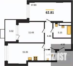 2-к квартира, вторичка, 63м2, 2/21 этаж