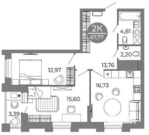 2-к квартира, вторичка, 68м2, 25/25 этаж