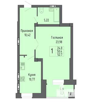 1-к квартира, вторичка, 53м2, 10/16 этаж