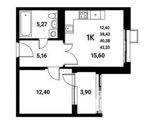 1-к квартира, строящийся дом, 40м2, 9/21 этаж