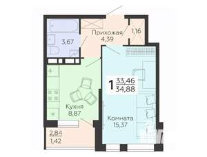 1-к квартира, вторичка, 35м2, 17/18 этаж