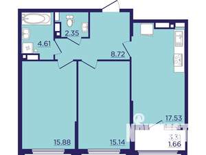 2-к квартира, вторичка, 66м2, 18/18 этаж