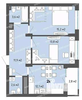 2-к квартира, строящийся дом, 61м2, 7/13 этаж
