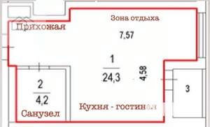 Студия квартира, вторичка, 31м2, 8/22 этаж