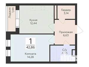 1-к квартира, вторичка, 43м2, 4/12 этаж