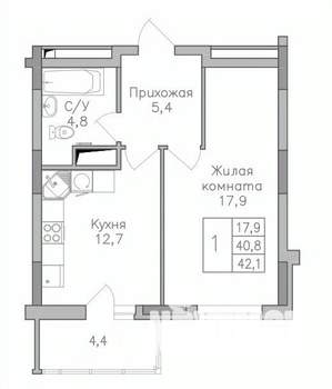 1-к квартира, строящийся дом, 42м2, 11/25 этаж