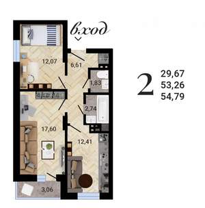 2-к квартира, вторичка, 55м2, 8/27 этаж