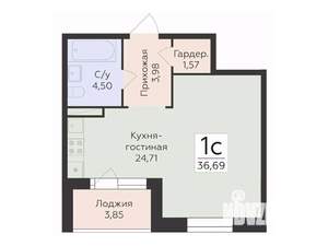 Студия квартира, строящийся дом, 40м2, 6/12 этаж