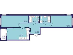 2-к квартира, вторичка, 74м2, 8/18 этаж