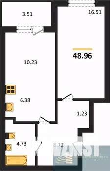 1-к квартира, вторичка, 49м2, 2/18 этаж