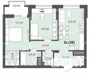 2-к квартира, строящийся дом, 63м2, 4/13 этаж