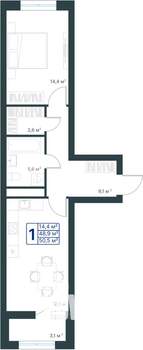1-к квартира, строящийся дом, 51м2, 2/25 этаж
