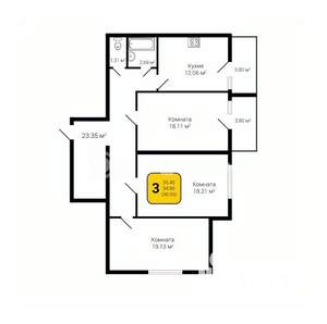 3-к квартира, строящийся дом, 100м2, 16/16 этаж