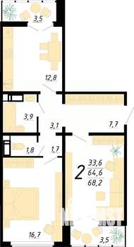 2-к квартира, строящийся дом, 68м2, 11/20 этаж