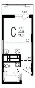 Студия квартира, строящийся дом, 22м2, 22/31 этаж