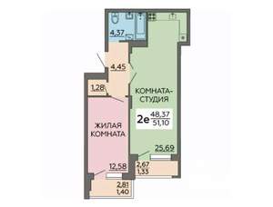 2-к квартира, вторичка, 51м2, 17/19 этаж