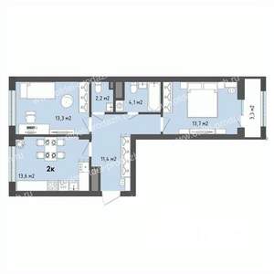 2-к квартира, строящийся дом, 60м2, 9/13 этаж