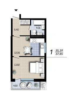 1-к квартира, вторичка, 38м2, 10/16 этаж