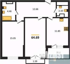 2-к квартира, вторичка, 65м2, 8/18 этаж