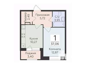 1-к квартира, строящийся дом, 37м2, 8/12 этаж