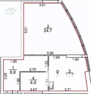 1-к квартира, вторичка, 50м2, 3/17 этаж