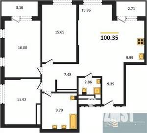 3-к квартира, вторичка, 100м2, 19/24 этаж