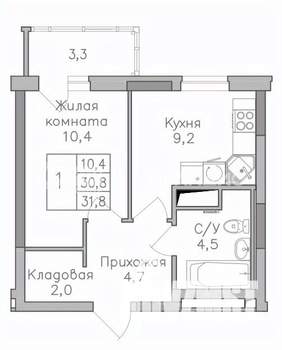 1-к квартира, строящийся дом, 32м2, 13/25 этаж