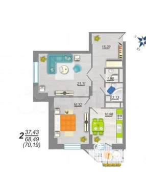 2-к квартира, вторичка, 70м2, 19/30 этаж