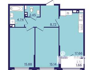 2-к квартира, вторичка, 66м2, 8/18 этаж