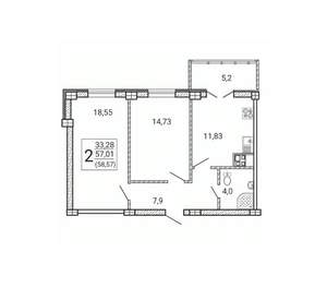 2-к квартира, вторичка, 59м2, 7/15 этаж