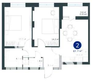2-к квартира, строящийся дом, 62м2, 13/25 этаж