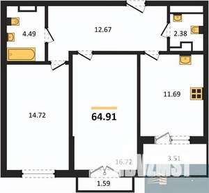 2-к квартира, вторичка, 65м2, 6/18 этаж