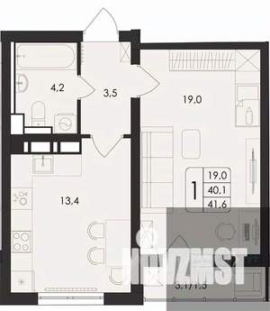 1-к квартира, вторичка, 42м2, 3/17 этаж