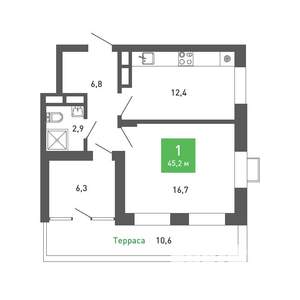 1-к квартира, строящийся дом, 45м2, 14/15 этаж
