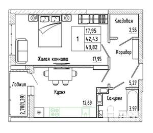 1-к квартира, строящийся дом, 44м2, 2/17 этаж