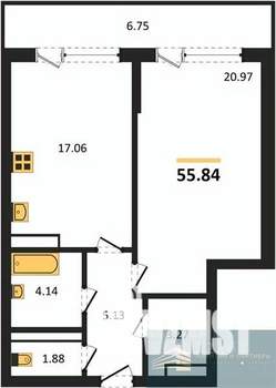 1-к квартира, вторичка, 56м2, 16/23 этаж