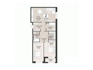 2-к квартира, строящийся дом, 96м2, 2/14 этаж