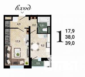 1-к квартира, строящийся дом, 39м2, 2/15 этаж