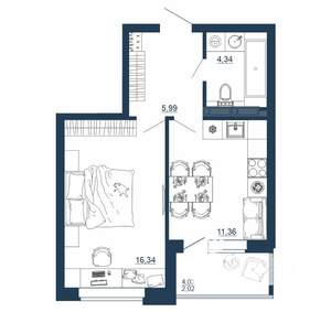 1-к квартира, вторичка, 40м2, 1/18 этаж